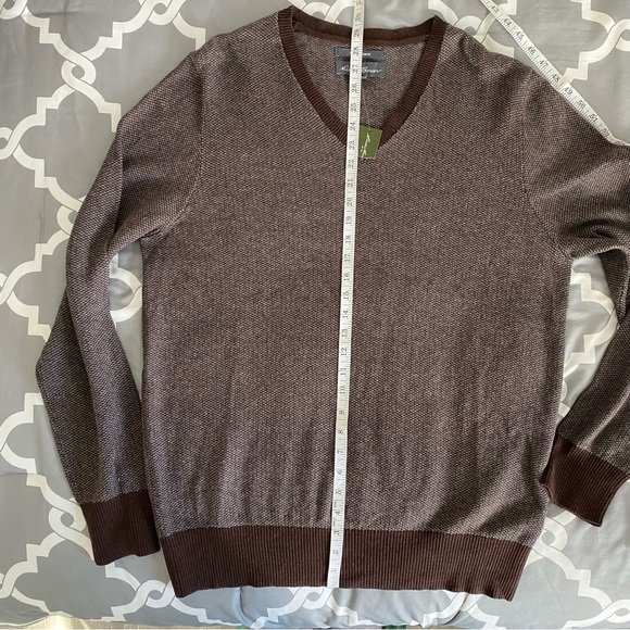 Eddie Bauer Cashmere Blend Sweater Brown Cotton V-neck Men’s Large NWT - Picture 7 of 8